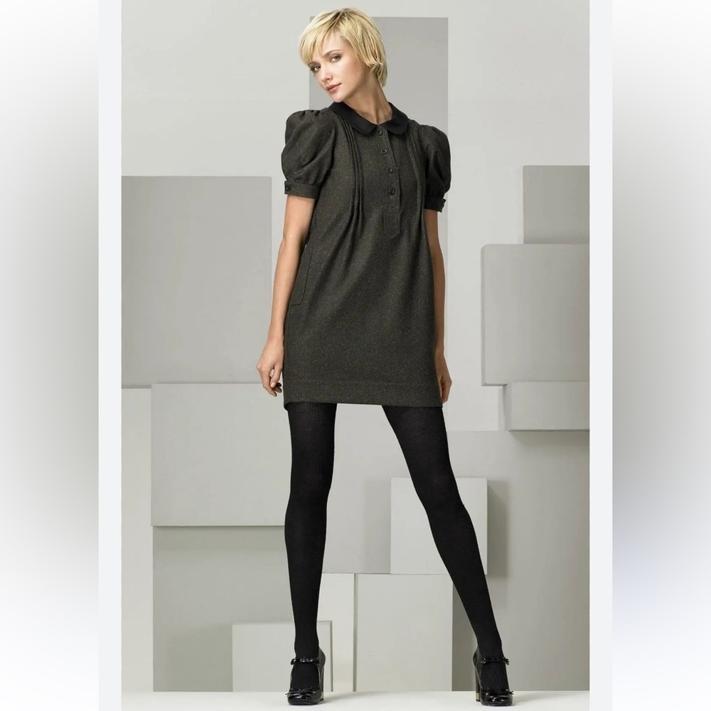 See by Chloé Olive Green Mini Dress with Puff Sleeves